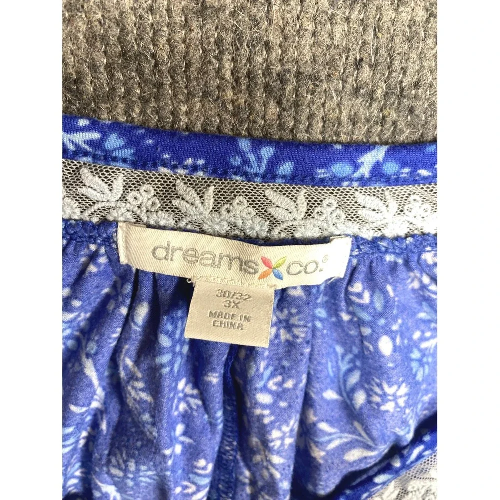 Dreams & Co Blue Floral Lace Trim Pajama Set Plus Size 3X 30/32 Short Sleeve PJ
